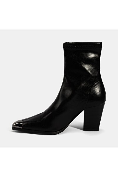 Desa Women's Black Metal Toe Detailed Heeled Stretch Boots