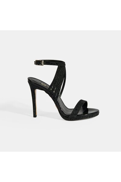 Desa Women's Black Glittery Banded Heeled Evening Dress Shoes