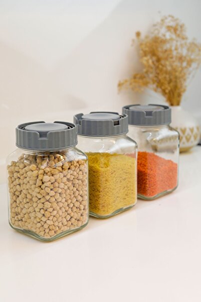 ZURİ DESİGN Cam Kavanoz Seti Taşıma Kulplu - 3'lü Gıda Saklama Kabı 1600 ML