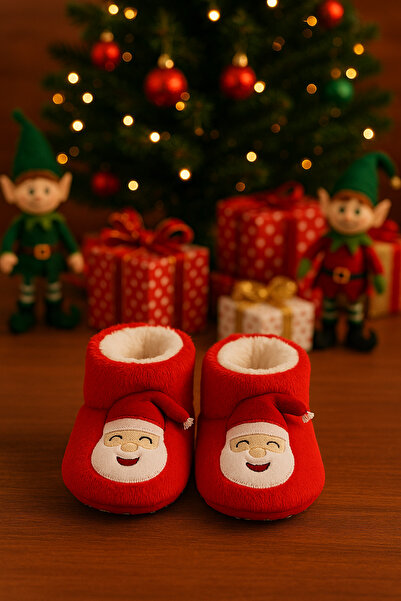 Kiçi Kaydırmaz Taban, Organik, Pamuk Astarlı, Terletmez, Üşütmez Yılbaşı Temalı Bebek Panduf