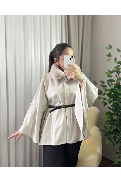 Parla Modam LUNA KÜRKLÜ KEMERLİ KAŞE PANÇO 4006