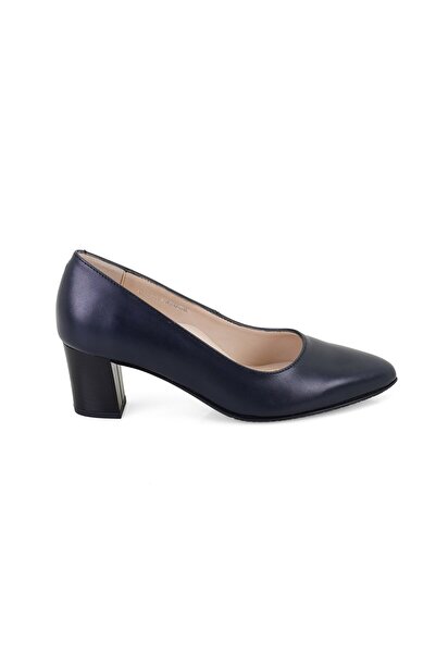 Desa Women's Navy Blue Comfort Heeled Leather Classic Shoes