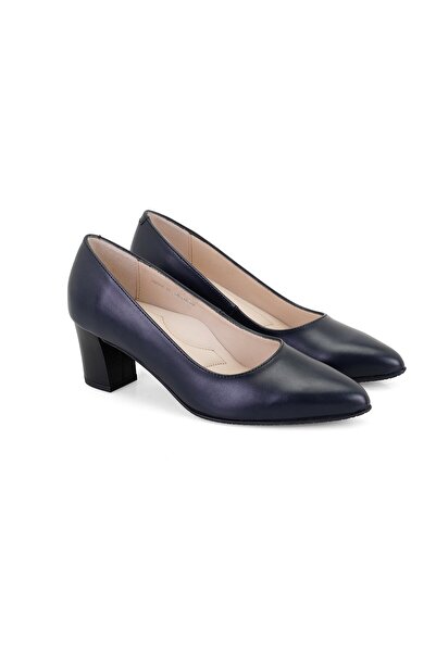 Desa Women's Navy Blue Comfort Heeled Leather Classic Shoes