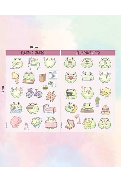 Flurina Studio Kawaii Froggy 2 Sayfa Sticker Seti BEYAZ KAĞIT