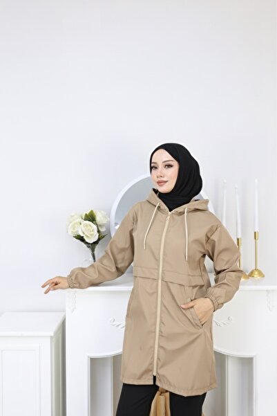 Atelier Lina Hooded Zippered Raincoat Trench Coat
