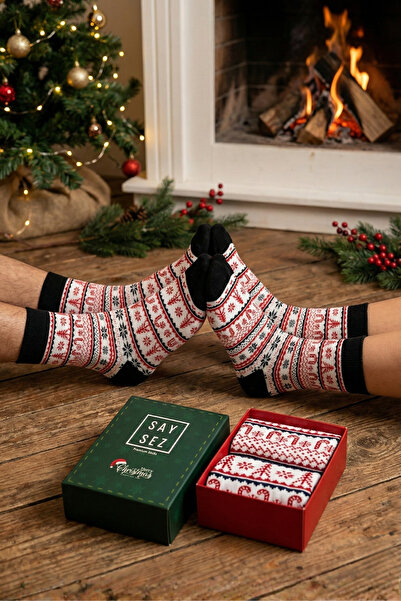 SAYSEZ Коледни чорапи с цветни шарки от бамбук Чорапи за любовници на запознанства Мъжки, дамски чорапи Подаръчна кутия от 2 броя