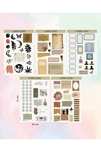 Flurina Studio Vintage Journaling 5 Sayfa Sticker Seti BEYAZ KAĞIT