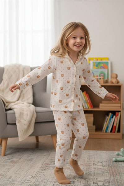 DOFİ Σετ πιτζάμες Aerobin για κορίτσια, καφέ/πουά κομψό και άνετο | DOFI