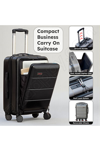 ZAAPPY Front Open Hard shell ABS Carry-On Luggage, Lightweight, Laptop Compartment, Removable Wheels