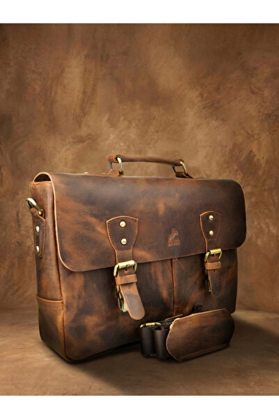 en deri Genuine Leather 13 Inc Multi-Compartment Briefcase and Laptop Bag