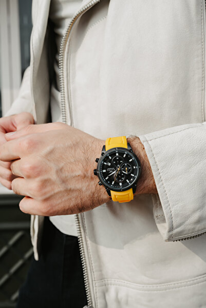 FERRO Sarı Silikon Kordon Erkek Kol Saati FM31363D-ZN Fonksiyonları Aktif Su Geçirmez Bileklik Hediyeli