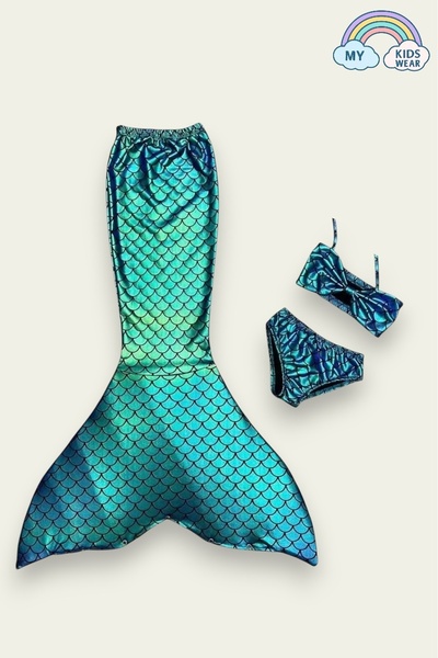 My Kids Wear Κορίτσια Γοργόνα ροζ κοστούμι μαγιό κάτω μπικίνι και ουρά 3 τεμαχίων
