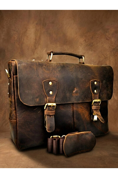 en deri Genuine Leather 13 Inc Multi-Compartment Briefcase and Laptop Bag