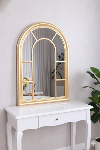 Generic Artistic mirror with an arched frame – a touch of modern luxury (97 x 66 cm, gold)