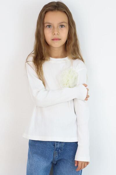 Breeze Блуза для дівчаток 8-14 років - з довгими рукавами, квітковими аксесуарами, екрю