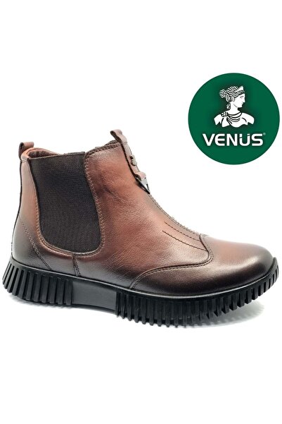 Venüs Turgana Genuine Leather Flat Non-Slip Sole Orthopedic Women's Boots Taba