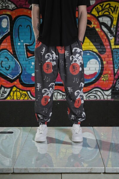 FG KONNİCHİWA JAPANESE YAKUZA Taiyou Unisex Φαρδύ παντελόνι με έθνικ σχέδια, ελαστική μέση και πόδια, τσέπες, χαλαρό hippie bohemian φαρδύ παντελόνι