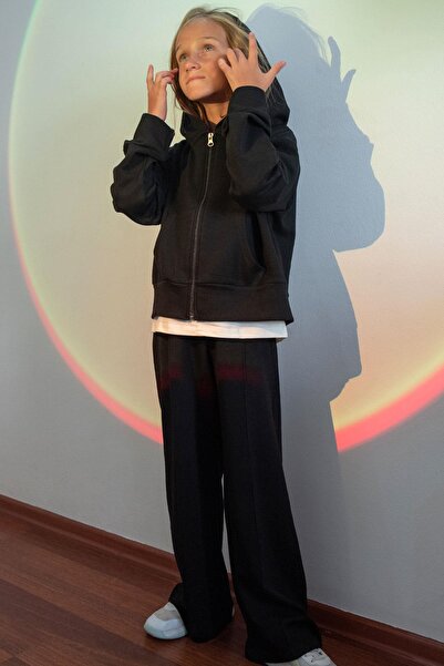 Breeze Φόρμα για κορίτσια με κουκούλα με ραφή γρασίδι 8-14 ετών, μαύρο