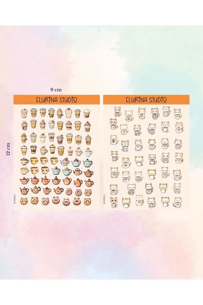 Flurina Studio Cats and Coffee 2 Sayfa Sticker Seti BEYAZ KAĞIT