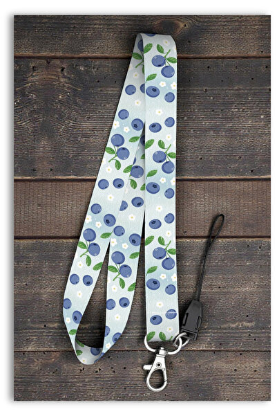 Mia Aurora Mavi Yaban Mersini Desen Boyun Askı İpi Telefon Askısı Kartlık Ana...