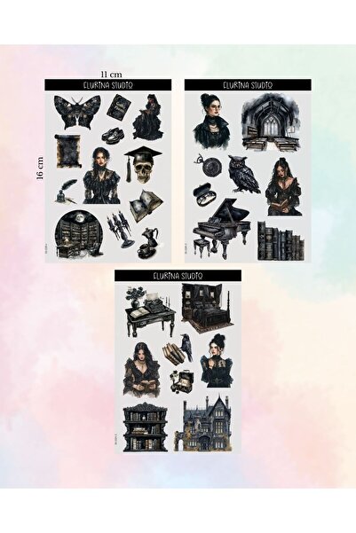Flurina Studio Gothic Academia 3 Sayfa Sticker Seti BEYAZ KAĞIT