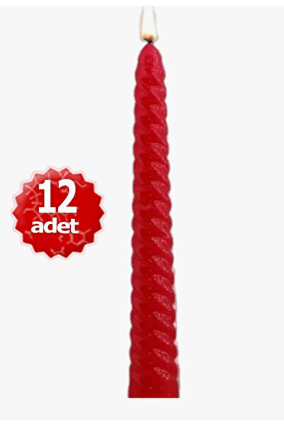 Antik x 12 Adet Kırmızı Şamdan Mum ( Taban Çapı 2cm - Boy 16,5 cm )
