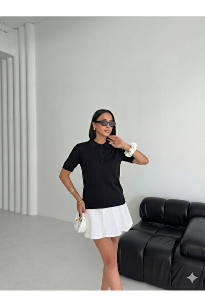 Shophia Polo Neck Short Sleeve Women's Knitwear T-Shirt