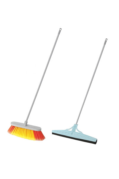 clepar Çekpas Yer Sileceği Çek Çek Saplı Temizlik Seti Yer Çekçek Fırça Set Metal Sap
