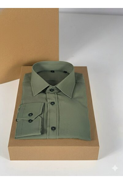 YusGos Long Sleeve Cotton Easy Iron Modal Soft Fabric Regular Fit Men's Shirt Khaki XL