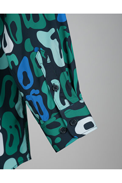 YusGos Long Sleeve Cotton Easy-Iron Letter Pattern Regular Fit Premium Men's Shirt Green m