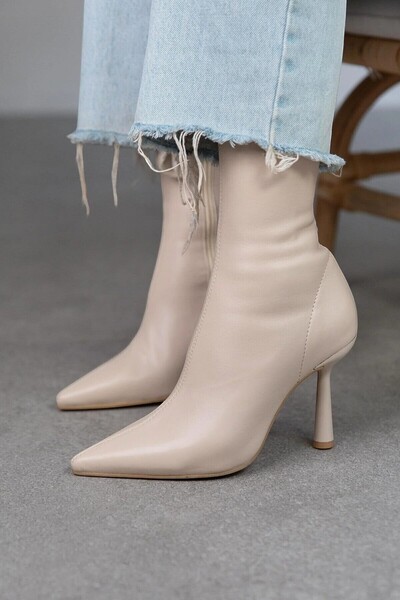 Cochines Μπεζ εκρού ελαστικές μπότες Γυναικείες μπότες με λεπτό τακούνι στιλέτο με φερμουάρ Άνετες καθημερινές μπότες με τακούνι