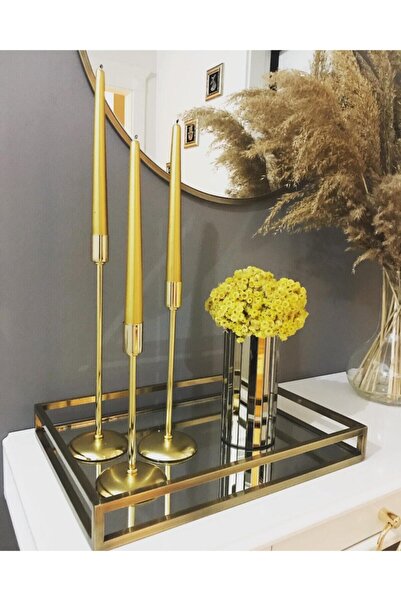Kübra Özdemir Store Metal Mirrored Tray Tumbled Gold Rectangular Tray