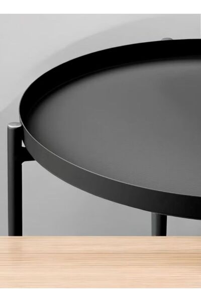 Essentials 360 Round Metal Coffee Table with Detachable Tray Top, Black, 45x53cm