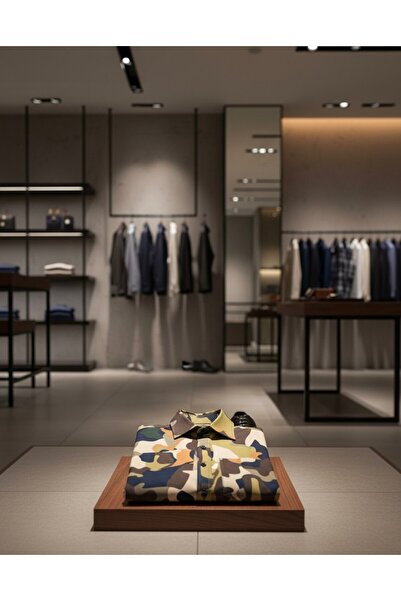 YusGos Long Sleeve Cotton Easy Iron Camouflage Pattern Regular Fit Premium Men's Shirt Green 3XL