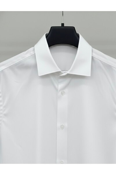 YusGos Long Sleeve Cotton Easy Iron Modal Soft Fabric Regular Fit Men's Shirt White L