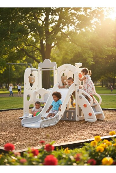 FULLJOY 3-in-1 Slide and Swing Set with Basketball Hoop for Kids, Indoor and Outdoor Playground Set for Toddlers