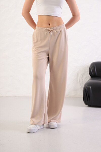 YusGos Women's Soft Textured Modal Fabric Wide Leg Palazzo Pants Beige L
