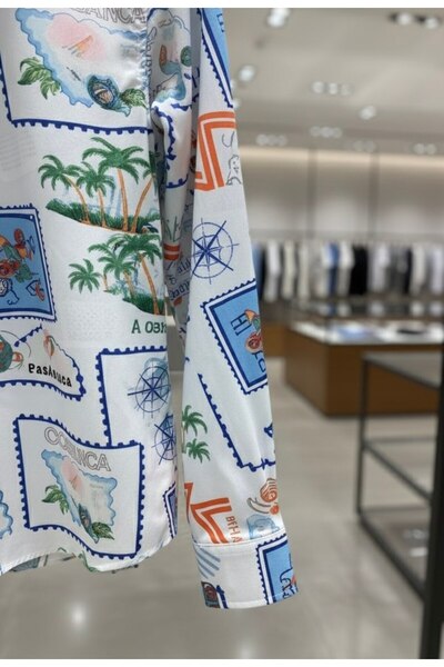 YusGos Long Sleeve Cotton Easy Iron Patterned Regular Fit Premium Men's Shirt White 2XL