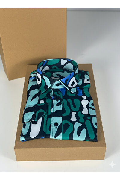 YusGos Long Sleeve Cotton Easy-Iron Letter Pattern Regular Fit Premium Men's Shirt Green m