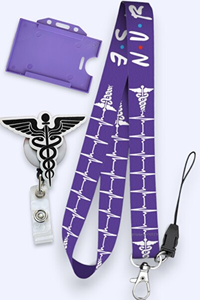 MİLLENEX Mor Nurse Hemşire Boyun Askı İpi Kimlik 3 lü Set Boyun İpi Yoyo Yata...