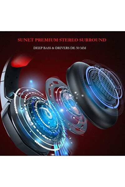 Axeloni Căști de gaming ® J30, negre cu LED roșu, mufă de 3,5 mm, reducere a zgomotului, PC/PS5/Xbox