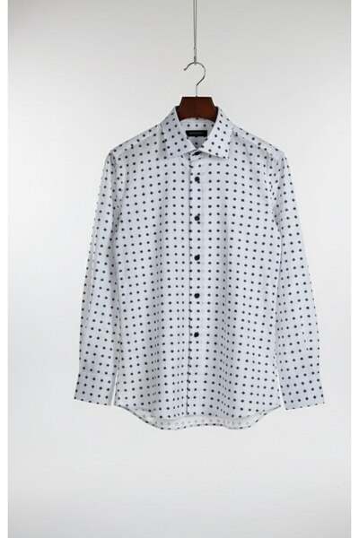 YusGos Men's Regular Fit Regular Collar Long Sleeve Easy Iron Crisp Pattern Premium Cotton Shirt White L