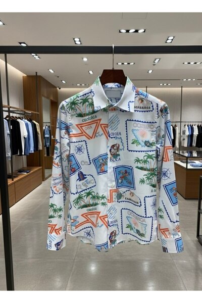 YusGos Long Sleeve Cotton Easy Iron Patterned Regular Fit Premium Men's Shirt White 2XL