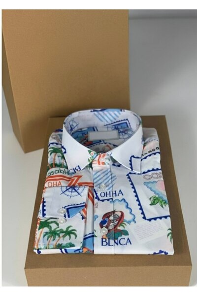 YusGos Long Sleeve Cotton Easy Iron Patterned Regular Fit Premium Men's Shirt White 2XL