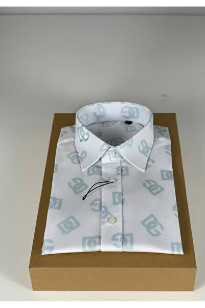 YusGos Long Sleeve Cotton Easy Iron Self Letter Pattern Regular Fit Premium Men's Shirt White m