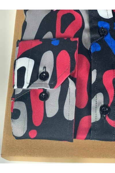 YusGos Long Sleeve Cotton Easy-Iron Letter Pattern Regular Fit Premium Men's Shirt Red L