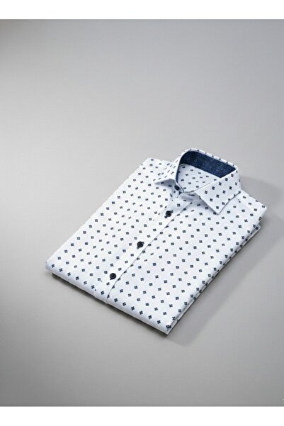 YusGos Men's Regular Fit Regular Collar Long Sleeve Easy Iron Crisp Patterned Premium Cotton Shirt White XL