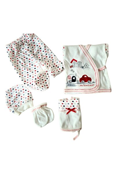 YusGos Organic 5-Piece Car Printed Newborn Hospital Discharge Set Red 0-6 Months