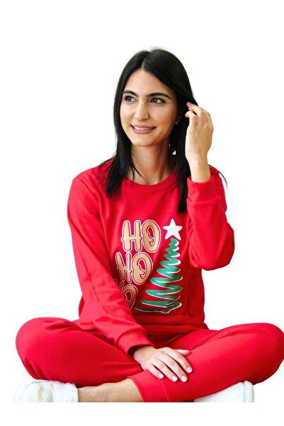 YusGos Printed Cotton Women's New Year Family Pajamas Set (Ho Ho Ho) Red S