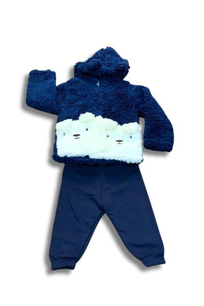 YusGos Plush Coat Baby Girl/Boy Suit Navy Blue 0-6 Months